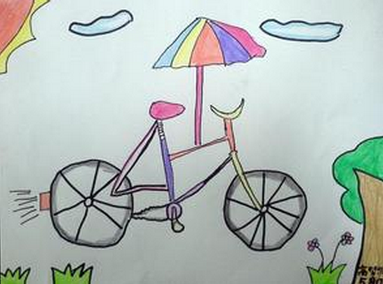 大班美术线描画 :自行车