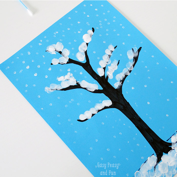 如何教小朋友画出一幅优美的落满雪的树