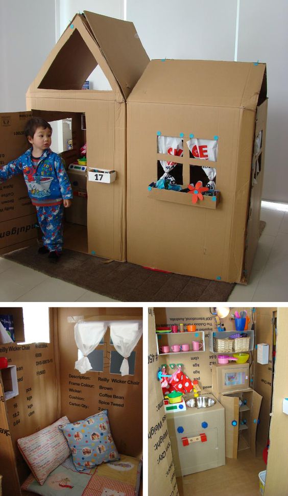 纸箱做的娃娃家,自制豪华全套家具来袭!双11的纸箱有用了