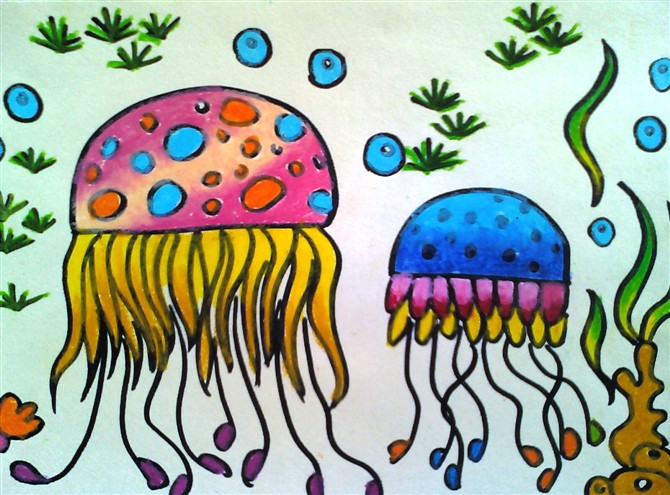 儿童蜡笔画海底世界