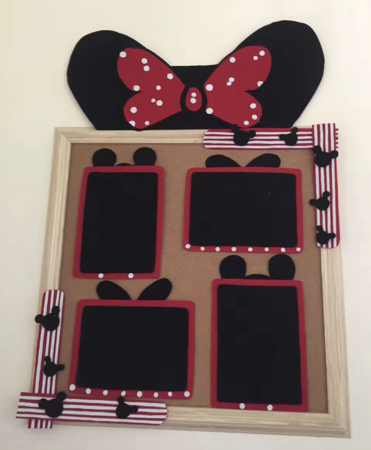 用纸盘和黑色卡纸制作出可爱的熊猫,再用不同颜色的不织布制作竹子